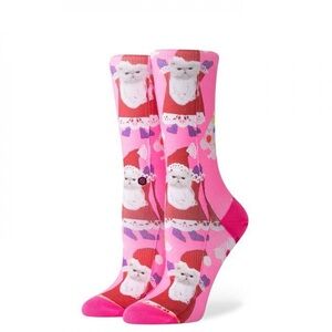 Stance Santipaws Christmas Cat Socks Pink M Crew